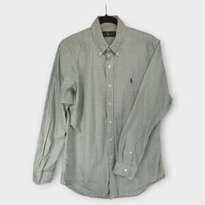 Mens Ralph Lauren Green & Blue Plaid Long Sleeve Button Down Shirt Size Medium